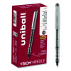 Vision Needle Rollerball Pen, Stick, Fine 0.7 Mm, Black Ink, Gray/Clear/Black Barrel, Dozen