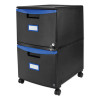 Two-Drawer Mobile Filing Cabinet, 2 Legal/Letter-Size File Drawers, Black/Blue, 14.75" X 18.25" X 26"