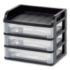 Medium Three-Drawer Desktop Storage, 3 Sections, Letter Size Files, 14.25 X 11.88 X 11.25, Black/Clear