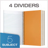 Wirebound Five-Subject Notebook, Wide/Legal Rule, Navy Cover, (175) 9.5 x 6 Sheets