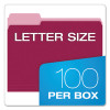 Colored File Folders, 1/3-Cut Tabs: Assorted, Letter Size, Burgundy/Light Burgundy, 100/Box
