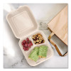 Compostable Molded Fiber Hinged Trays, Proplanet Seal, 3 Compartments, 8.65 x 7.94 x 2.98, Natural, 200/Carton