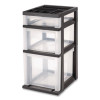 Three-Drawer Stand With Plastic Organizer Top, Plastic, 12.08 x 14.87 x 24, Clear/Black