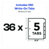 Write And Erase Plain-Tab Paper Dividers, 5-Tab, 11 x 8.5, White, 36 Sets
