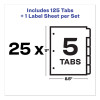 Print And Apply Index Maker Clear Label Dividers, 5-Tab, White Tabs, 11 x 8.5, White, 25 Sets