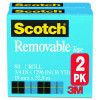 Removable Tape, 1" Core, 0.75" X 36 Yds, Transparent, 2/Pack