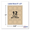 Square Print-To-The-Edge Labels, Inkjet/Laser Printers, 2 X 2, Kraft Brown, 12/Sheet, 25 Sheets/Pack