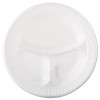 Quiet Class Laminated Foam Dinnerware, 3-Compartment Plate, 10.25" Dia, White, 125/Pack, 4 Packs/Carton