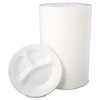 Quiet Class Laminated Foam Dinnerware, 3-Compartment Plate, 10.25" Dia, White, 125/Pack, 4 Packs/Carton