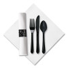 Caterwrap Heavyweight Cutlery Combo Kit, Fork/Knife/Napkin/Spoon, Plastic, Black, 100/Carton
