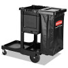 Executive Janitorial Cleaning Cart, Plastic, 4 Shelves, 1 Bin, 21.75" x 46" x 38.38", Black