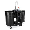 Executive Janitorial Cleaning Cart, Plastic, 4 Shelves, 1 Bin, 21.75" x 46" x 38.38", Black