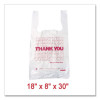 Thank You High-Density Shopping Bags, Have a Nice Day Labeling, Cut-Out Handles, 18" x 8" x 30", White/Red, 500/Carton