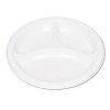 Plastic Dinnerware, 3-Compartment Plates, 9" Dia, White, 125/Pack