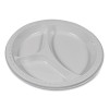 Plastic Dinnerware, 3-Compartment Plates, 9" Dia, White, 125/Pack