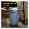 Brute Round Twist On/Off Dolly, 250 Lb Capacity, 18" Dia x 6.63"h, Fits 20 To 55 Gallon Brute Containers, Black