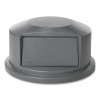 Round Brute Dome Top Receptacle, Push Door For 44 Gal Containers, 24.81" Diameter x 12.63h, Gray