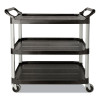 Three-Shelf Service Cart, Plastic, 3 Shelves, 200 Lb Capacity, 18.63" x 33.63" x 37.75", Black