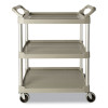 Three-Shelf Service Cart, Plastic, 3 Shelves, 200 Lb Capacity, 18.63" x 33.63" x 37.75", Platinum