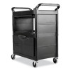 Utility Cart With Locking Doors, Plastic, 3 Shelves, 200 Lb Capacity, 33.63" x 18.63" x 37.75", Black
