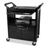 Utility Cart With Locking Doors, Plastic, 3 Shelves, 200 Lb Capacity, 33.63" x 18.63" x 37.75", Black