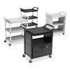 Utility Cart With Locking Doors, Plastic, 3 Shelves, 200 Lb Capacity, 33.63" x 18.63" x 37.75", Black