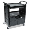 Utility Cart With Locking Doors, Plastic, 3 Shelves, 200 Lb Capacity, 33.63" x 18.63" x 37.75", Black