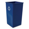 Square Recycling Container, 50 Gal, Plastic, Blue