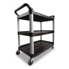 Xtra Utility Cart With Open Sides, Plastic, 3 Shelves, 300 Lb Capacity, 40.63" x 20" x 37.81", Black