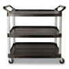 Xtra Utility Cart With Open Sides, Plastic, 3 Shelves, 300 Lb Capacity, 40.63" x 20" x 37.81", Black