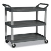 Xtra Utility Cart With Open Sides, Plastic, 3 Shelves, 300 Lb Capacity, 20" x 40.63" x 37.8", Gray