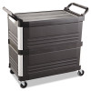 Xtra Utility Cart With Enclosed Sides And Back, Plastic, 3 Shelves, 300 Lb Capacity, 20" x 40.63" x 37.8", Black