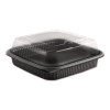 Culinary Squares Two-Piece Microwavable Container, Deep Lid, 36 Oz, 8.46 x 8.46 x 2.91, Clear/Black, Plastic, 150/Carton