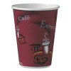 Paper Hot Drink Cups In Bistro Design, 12 Oz, Maroon, 50/Bag, 20 Bags/Carton