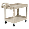 Brute Heavy-Duty Utility Cart With Lipped Shelves, Plastic, 2 Shelves, 500 Lb Capacity, 17.13" x 38.5" x 38.88", Beige