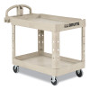 Brute Heavy-Duty Utility Cart With Lipped Shelves, Plastic, 2 Shelves, 500 Lb Capacity, 17.13" x 38.5" x 38.88", Beige