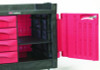 Trademaster Cart With One Door, Plastic, 3 Shelves, 4 Drawers, 750 Lb Capacity, 26.25" x 49" x 38", Black