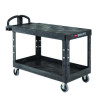 Heavy-Duty Utility Cart With Flat Shelves, Plastic, 2 Shelves, 500 Lb Capacity, 25.25" x 54" x 36", Black