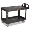 Heavy-Duty Utility Cart With Flat Shelves, Plastic, 2 Shelves, 500 Lb Capacity, 25.25" x 54" x 36", Black