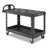 Heavy-Duty Utility Cart With Flat Shelves, Plastic, 2 Shelves, 500 Lb Capacity, 25.25" x 54" x 36", Black