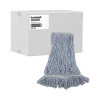 Floor Finish Mop Head, Narrow, Rayon/Polyester, Medium, White/Blue Stripes, 12/Carton