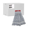 Floor Finish Mop Head, Wide, Rayon/Polyester, Large, White/Blue Stripes, 12/Carton