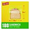 Fold Top Food Storage Plastic Sandwich Bags, 6.5 x 5.5, Clear, 180 Bags/Box, 12 Boxes/Carton