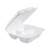 Foam Hinged Lid Container, 3 Compartments, 8 Oz, 9 x 9.4 x 3, White, 100/Sleeve, 2 Sleeves/Carton