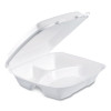 Foam Hinged Lid Container, Performer Perforated Lid, 3 Compartments, 9 x 9.4 x 3, White, 100/Bag, 2 Bag/Carton