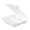 Foam Hinged Lid Containers, 3 Compartments, 9.25 x 9.5 x 3, White, 100/Sleeve, 2 Sleeves/Carton