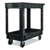 Heavy-Duty Flat-Handle Maintenance/Utility Cart, Plastic, 2 Shelves, 500 Lb Capacity, 34.13" x 17.38" x 32.38", Black