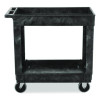 Heavy-Duty Flat-Handle Maintenance/Utility Cart, Plastic, 2 Shelves, 500 Lb Capacity, 34.13" x 17.38" x 32.38", Black