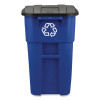 Square Brute Recycling Rollout Container, 50 Gal, Plastic, Blue