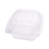 Renewable And Compostable Clear Clamshell Hinged Food Containers, 6 x 6 x 3, Plastic, 80/Pack, 3 Packs/Carton